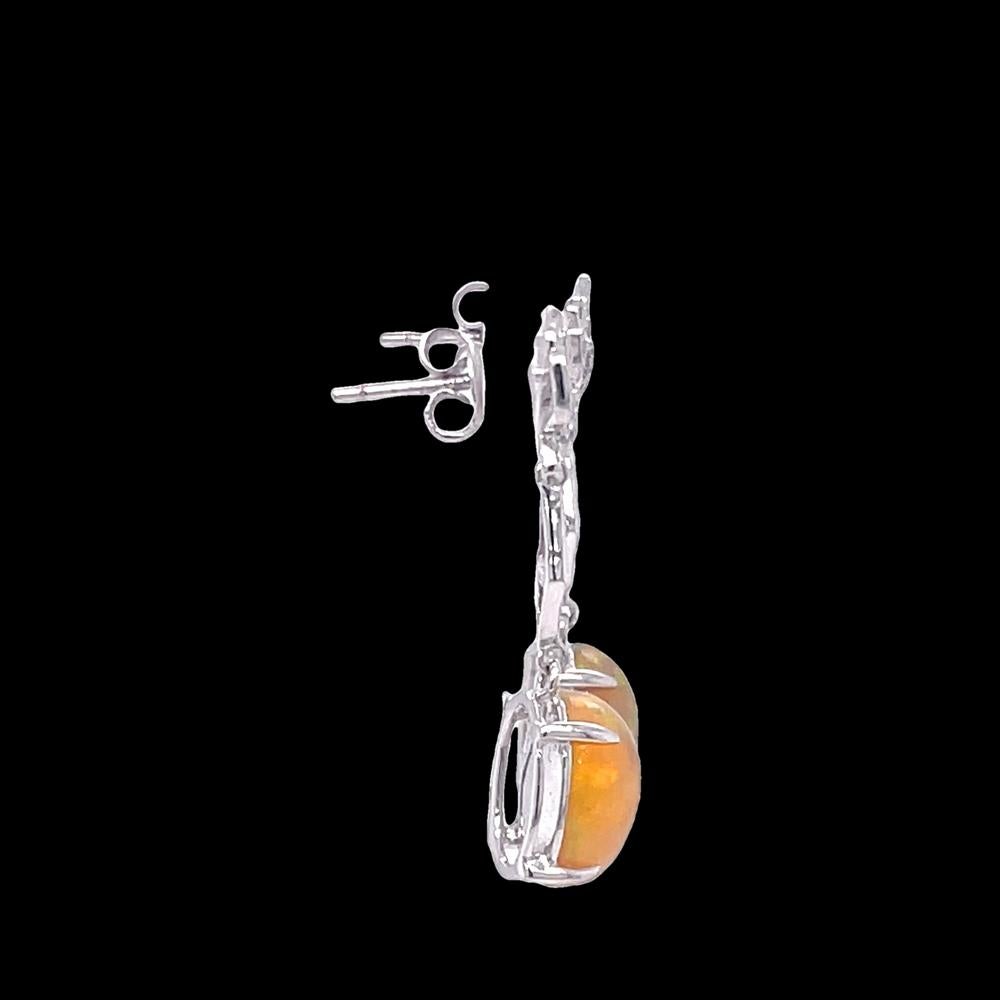 Ethiopian Opal and Diamond Dangling Earrings in 14KW Gold For Sale 1