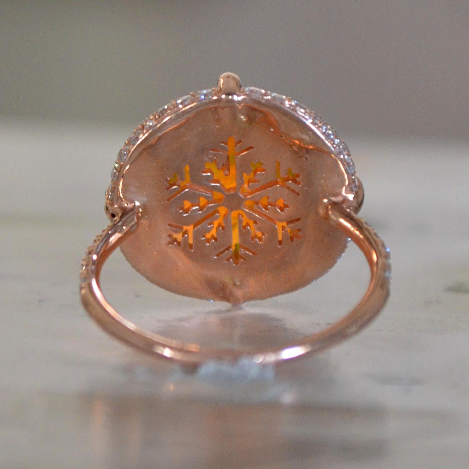 Ethiopian Opal and Diamond Engagement Ring Set in Rose Gold, Ben Dannie Design In Excellent Condition For Sale In West Hollywood, CA