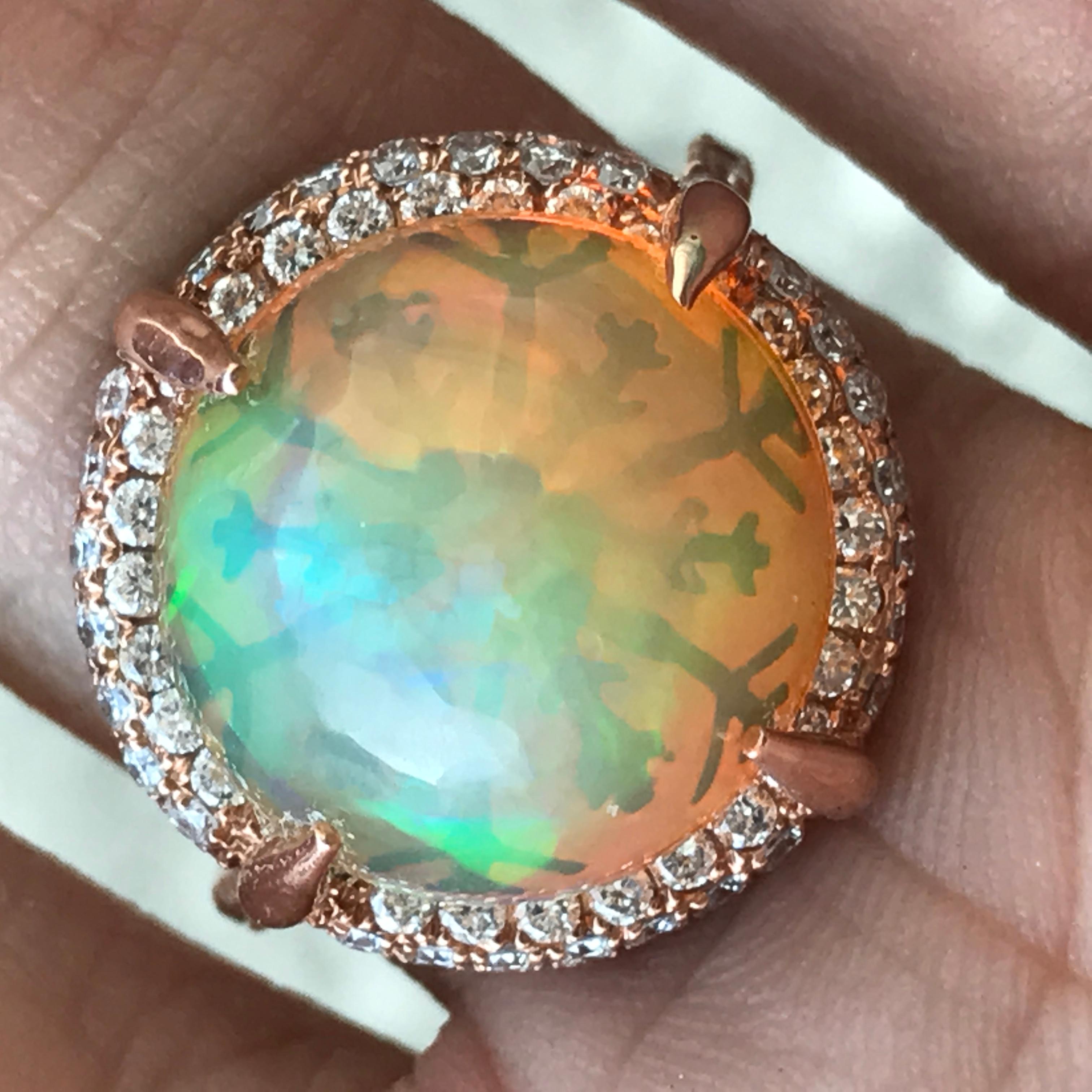 Women's Ethiopian Opal and Diamond Engagement Ring Set in Rose Gold, Ben Dannie Design For Sale