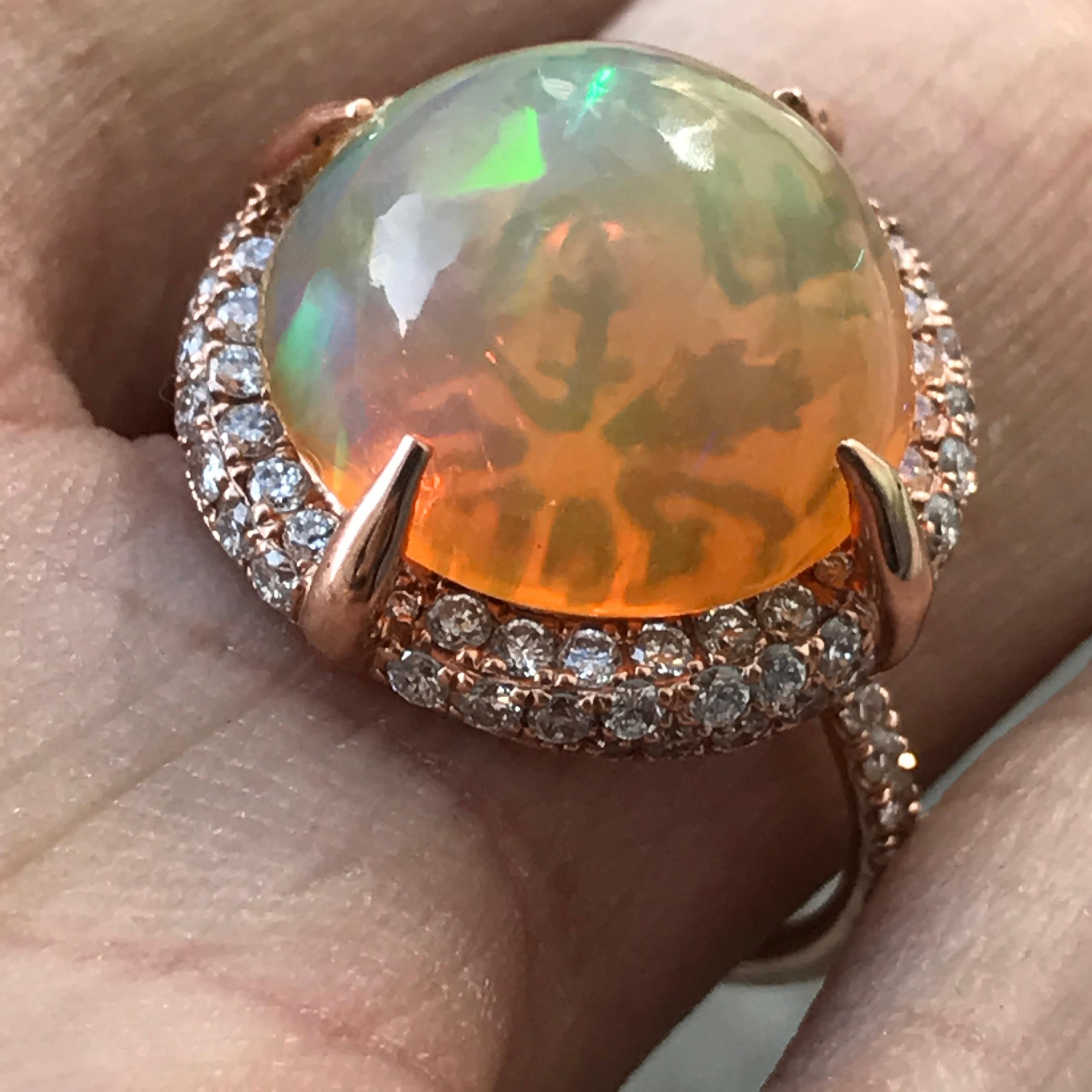 Ethiopian Opal and Diamond Engagement Ring Set in Rose Gold, Ben Dannie Design For Sale 1