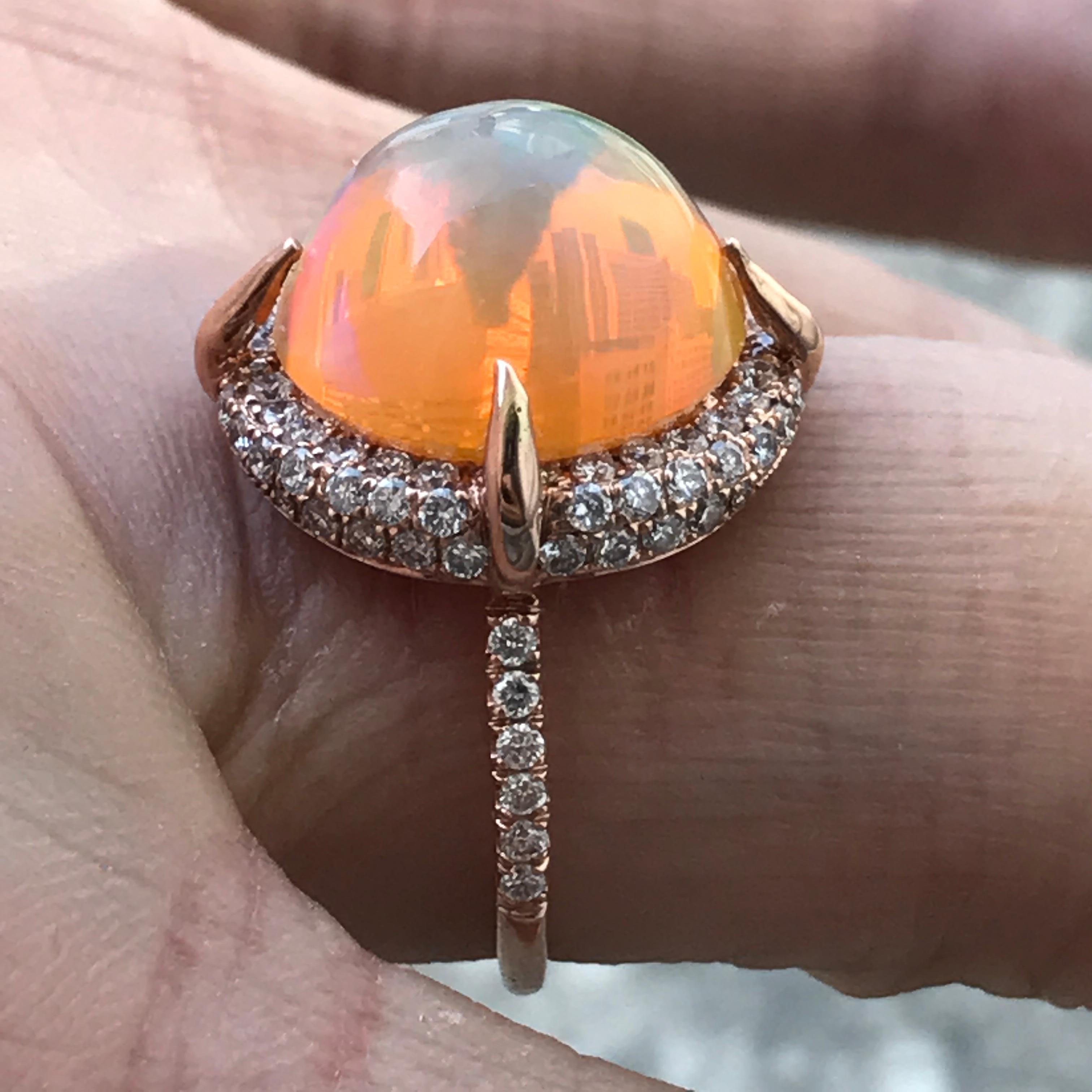 Ethiopian Opal and Diamond Engagement Ring Set in Rose Gold, Ben Dannie Design For Sale 2