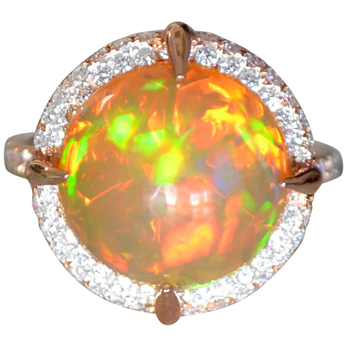 Ethiopian Opal and Diamond Engagement Ring Set in Rose Gold, Ben Dannie Design For Sale