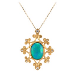 Ethiopian Opal and Diamond Gold Medallion Necklace