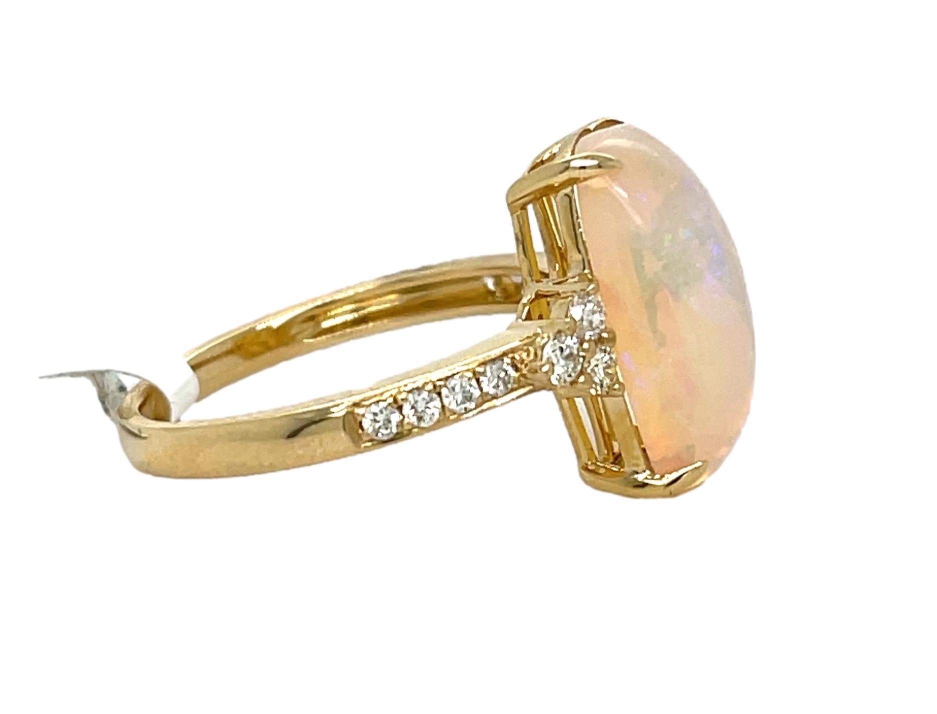 Women's Ethiopian Opal and Diamond Ring in 14KY Gold  For Sale