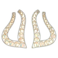 Ethiopian Opal and Diamond Studded Earring in 14k Yellow Gold