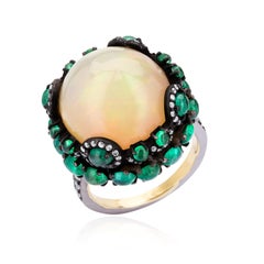 Ethiopian Opal and Emerald Center Design Victorian Solitaire Ring
