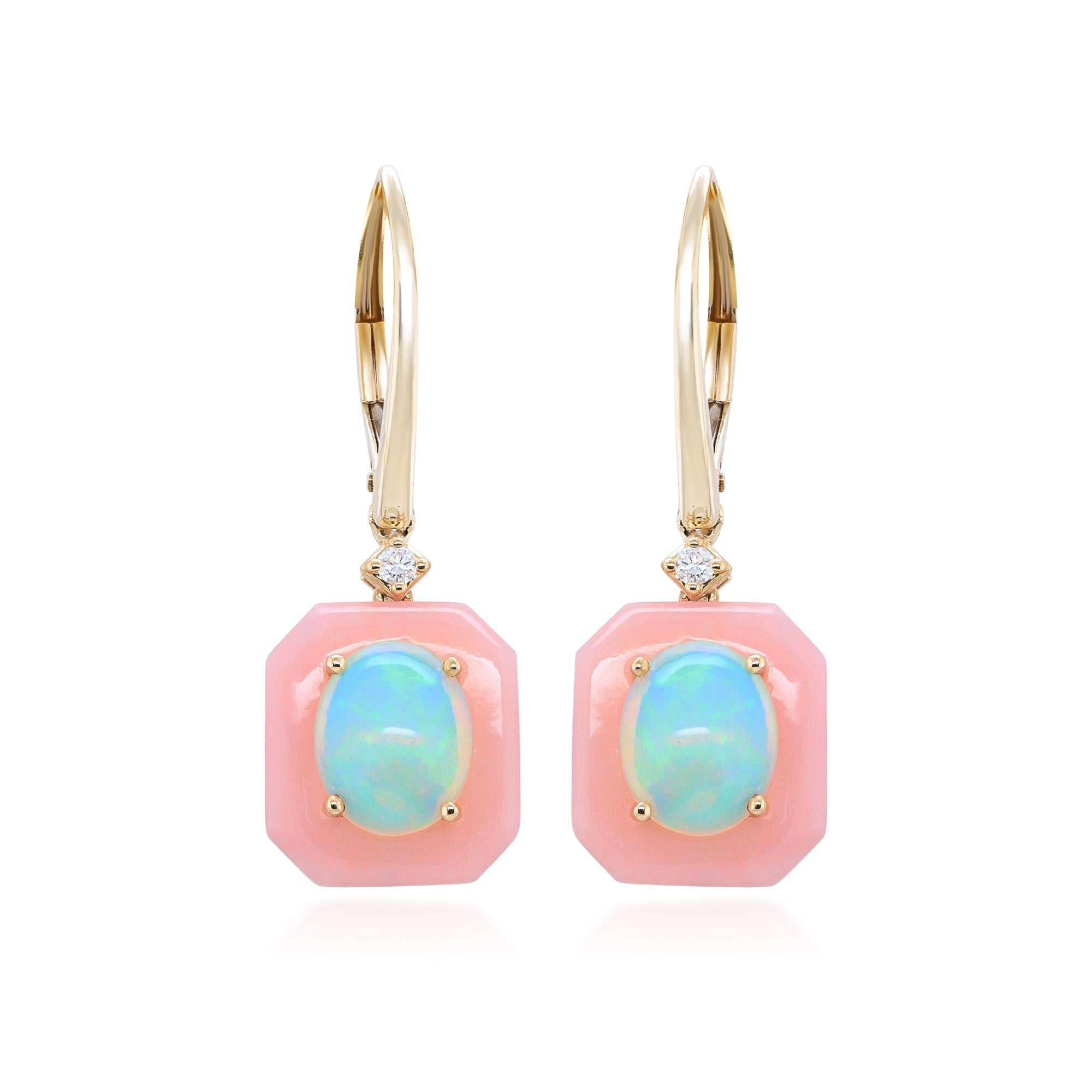 Art Deco Ethiopian Opal and Pink Opal Halo Earrings with Diamond Accents For Sale