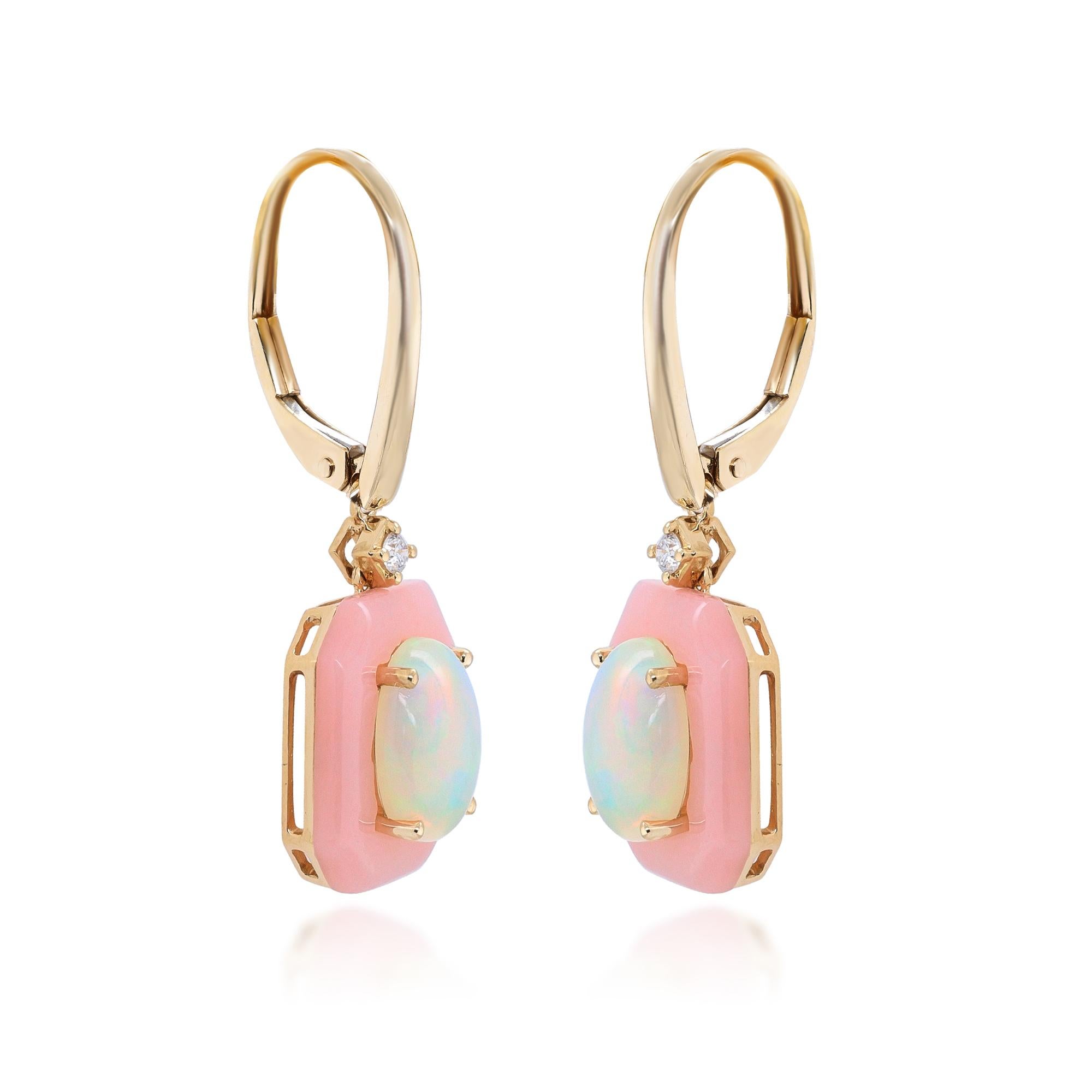 Oval Cut Ethiopian Opal and Pink Opal Halo Earrings with Diamond Accents For Sale