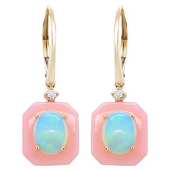 Pendientes Halo de Ópalo Etíope y Ópalo Rosa con Detalles de Diamantes