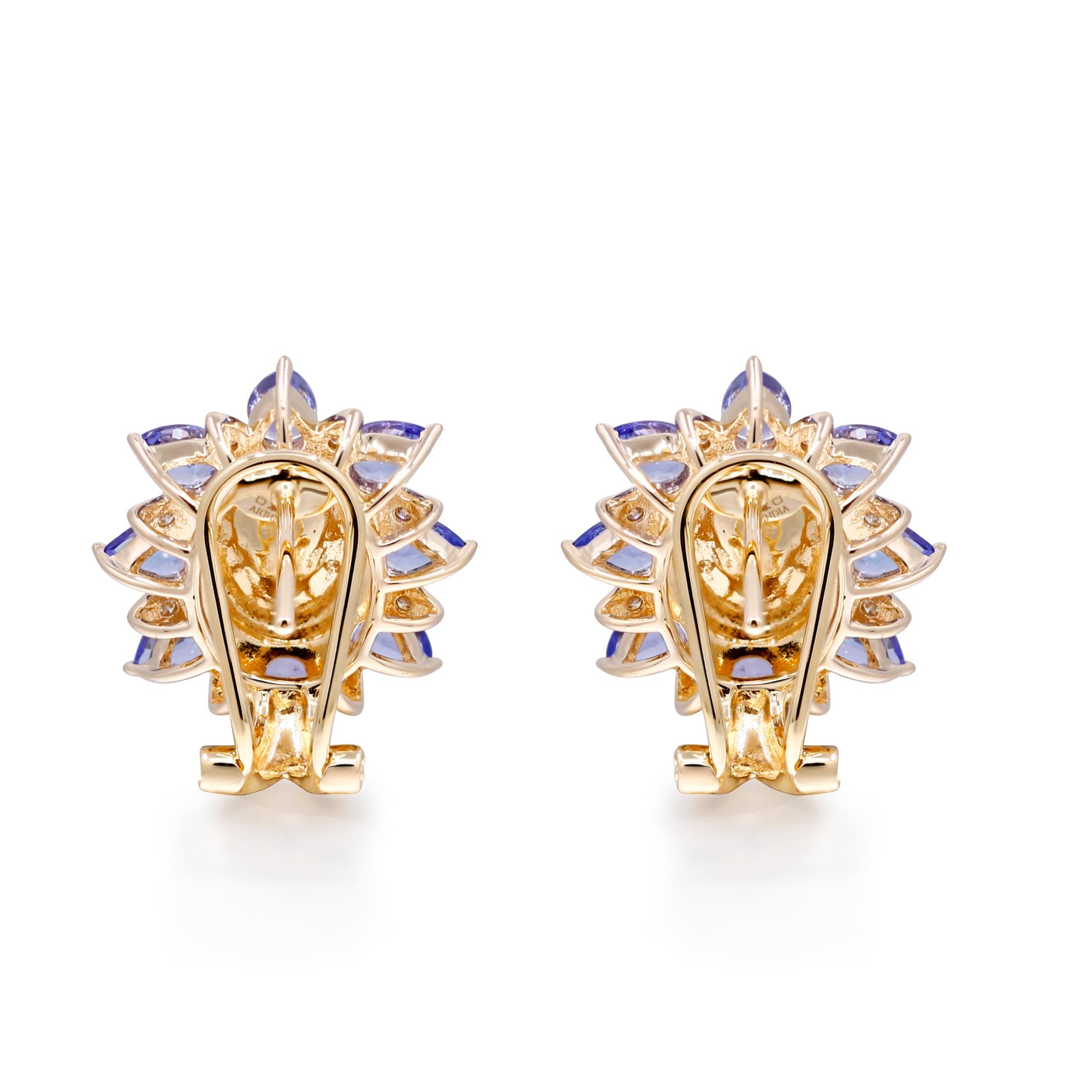 Taille ovale  Boucles d'oreilles éthiopiennes en or jaune 10 carats, opale et tanzanite avec accents de diamants. en vente