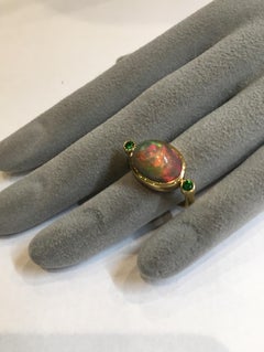 Lilly Hastedt Ethiopian Opal and Tsavorite Garnet Ring in 18 Karat Gold