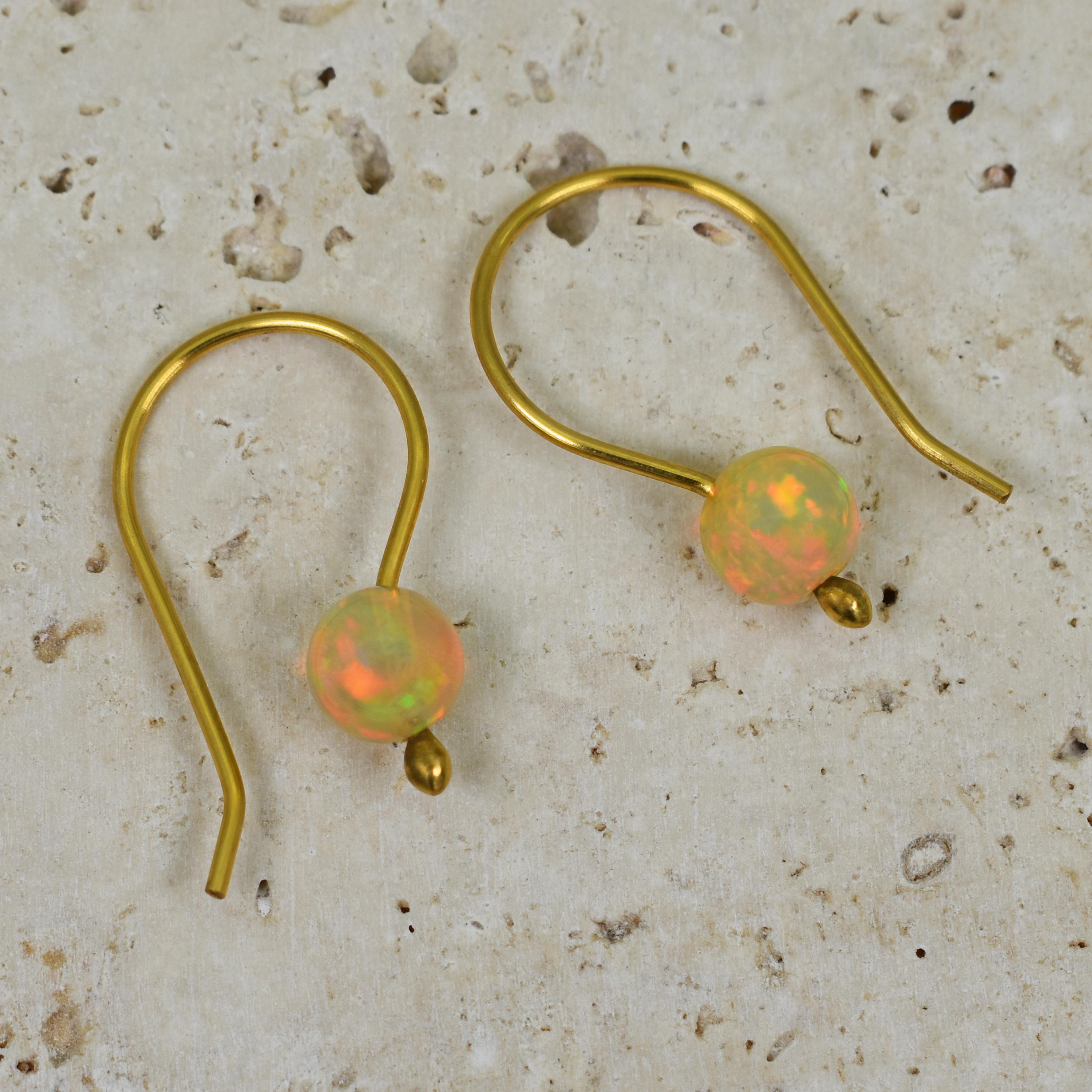 Bead Ethiopian Opal 18k Yellow Gold Drop Earrings