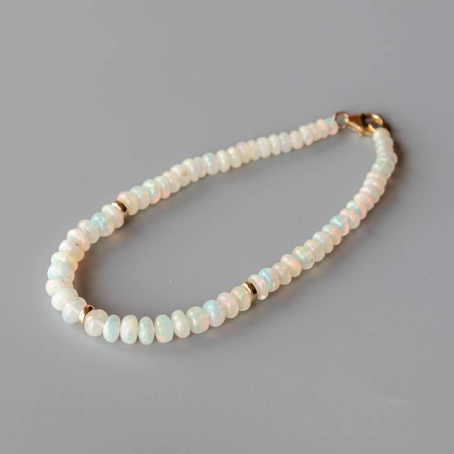 Arts and Crafts Ethiopian Opal Beaded Bracelet in 14K Yellow Gold For Sale