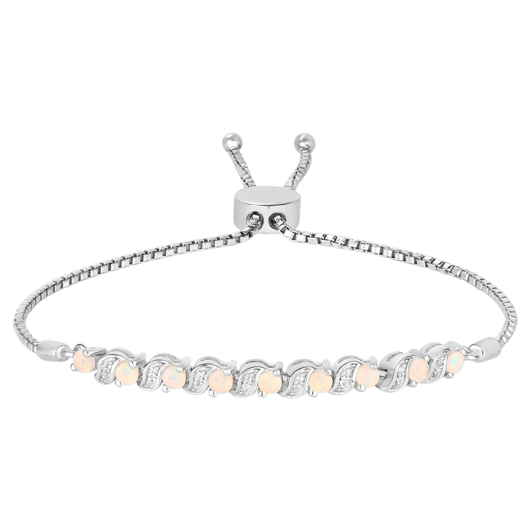 Ethiopian Opal Bracelet With White Topaz 0.86 Carats Sterling Silver