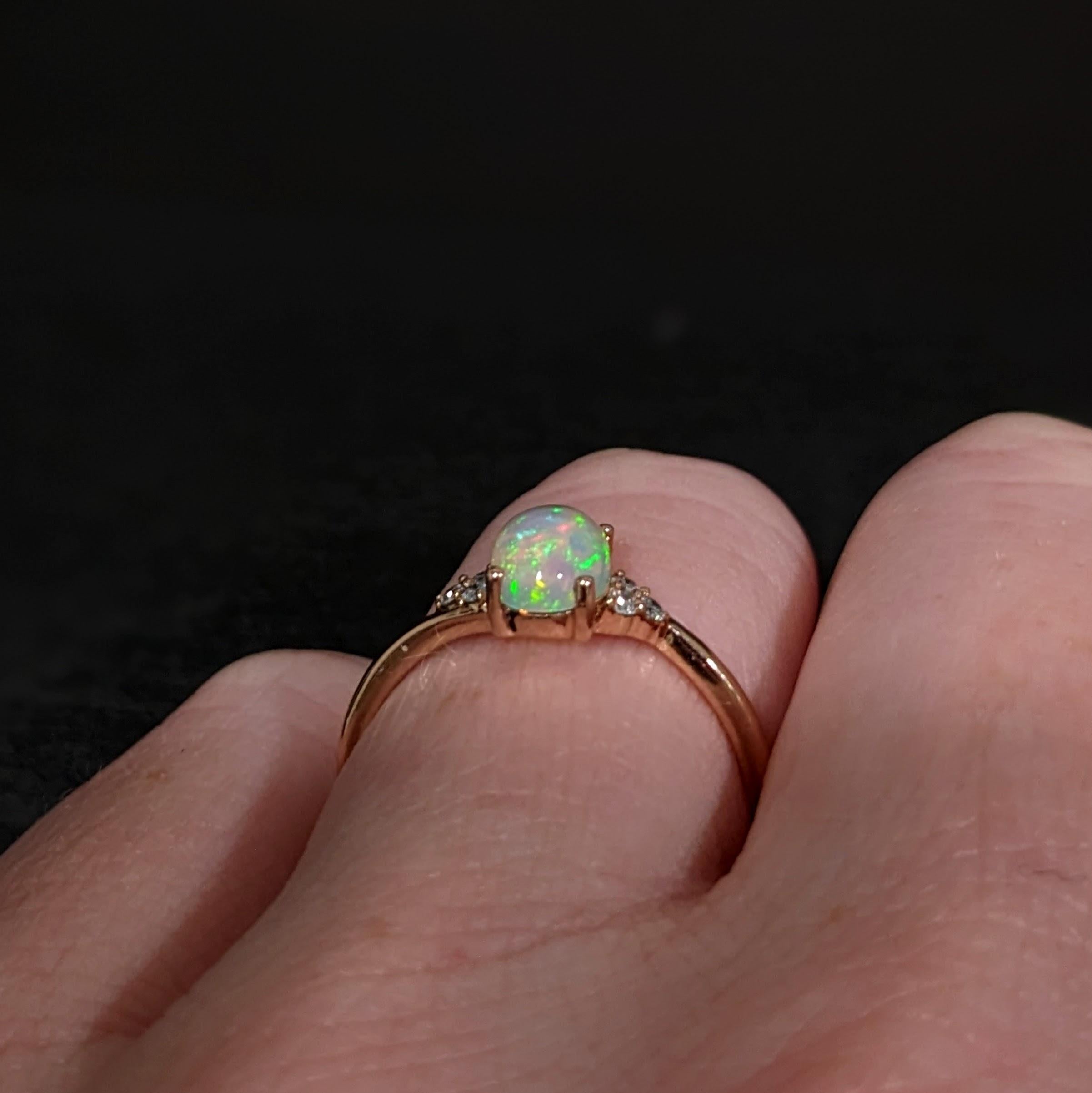 Ethiopian Opal Bypass Ring w Diamond Accents in Solid 14k Yellow Gold Oval 7x5mm For Sale 1