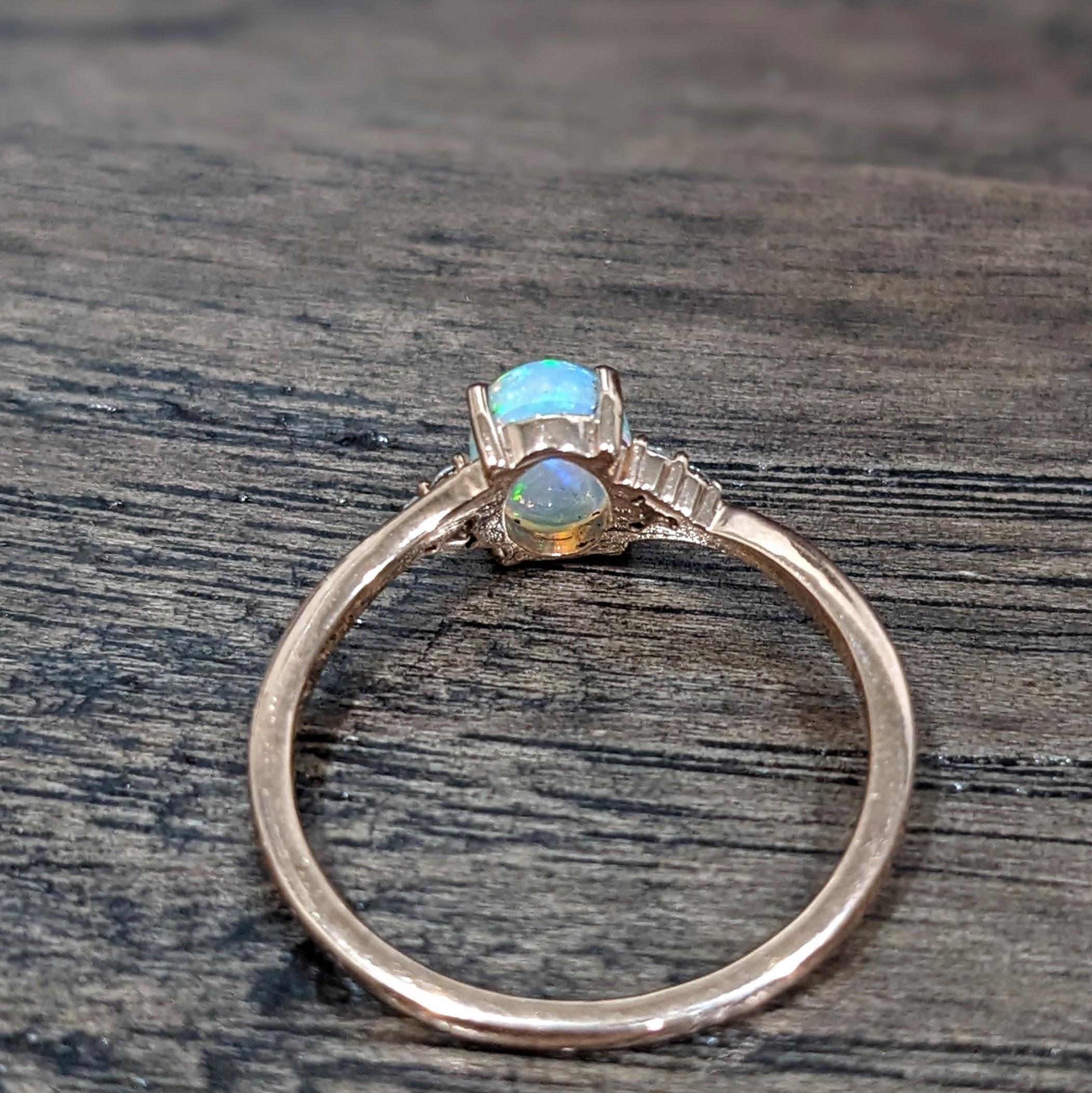 Ethiopian Opal Bypass Ring w Diamond Accents in Solid 14k Yellow Gold Oval 7x5mm For Sale 2