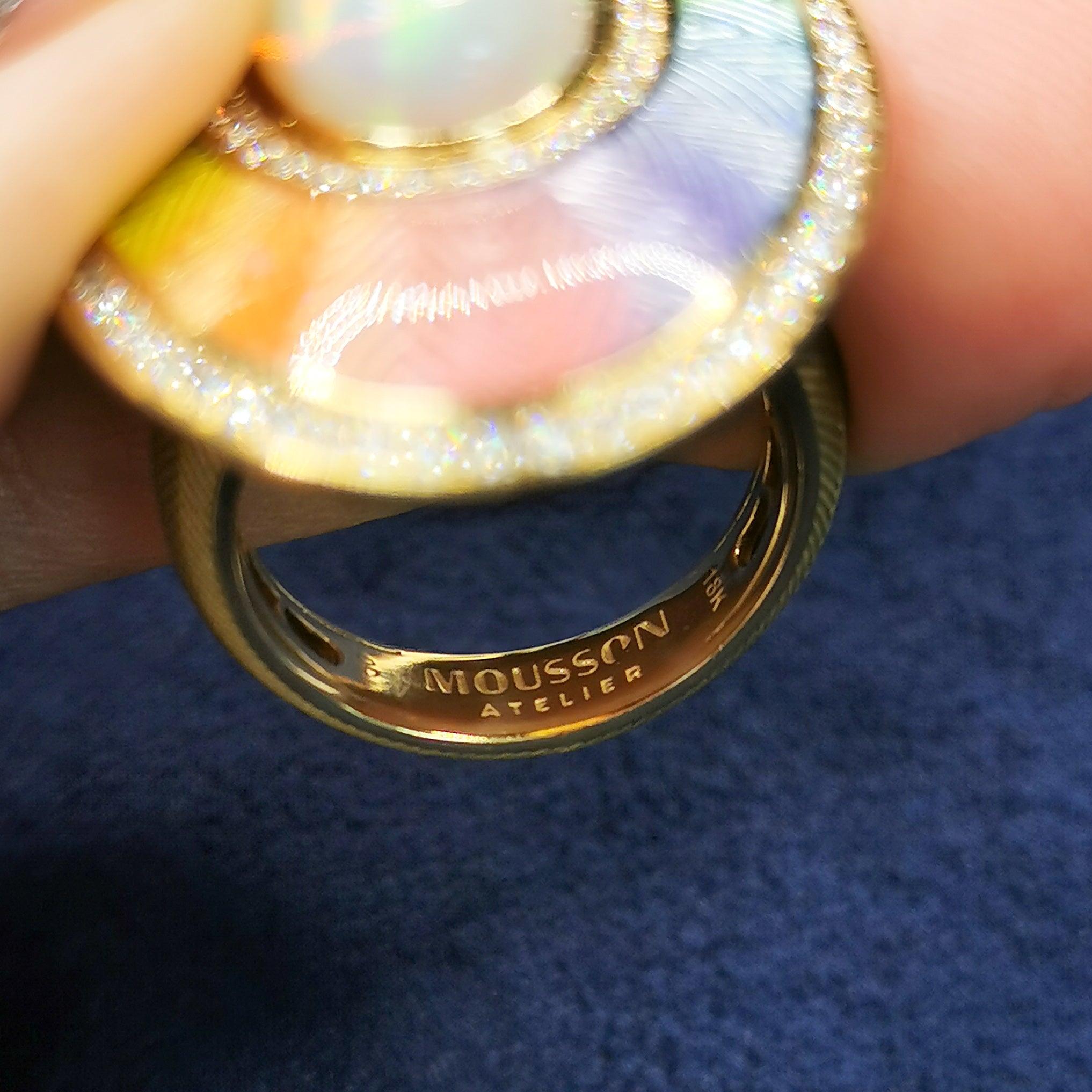 Cabujón de ópalo etíope Diamantes de 5,22 quilates Anillo de oro amarillo esmaltado de 18 quilates  8