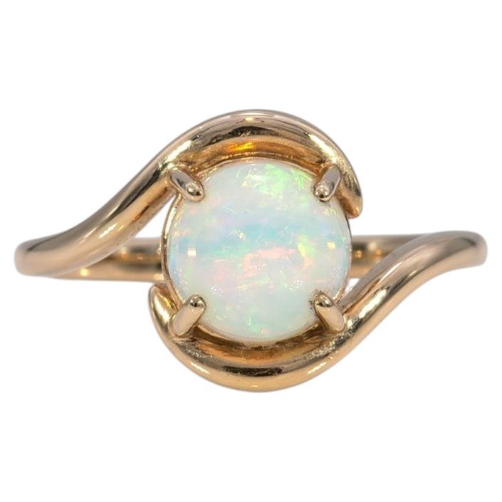 Ethiopian Opal Cabochon Ring: Solid 14K Gold, Round 7.5mm - October Birthstone For Sale