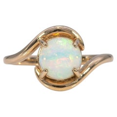 Ethiopian Opal Cabochon Ring: Solid 14K Gold, Round 7.5mm - October Birthstone