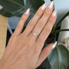 Ethiopian Opal Cabochon Ring with Diamond Accents: Solid 14K Gold, Oval 7x5mm