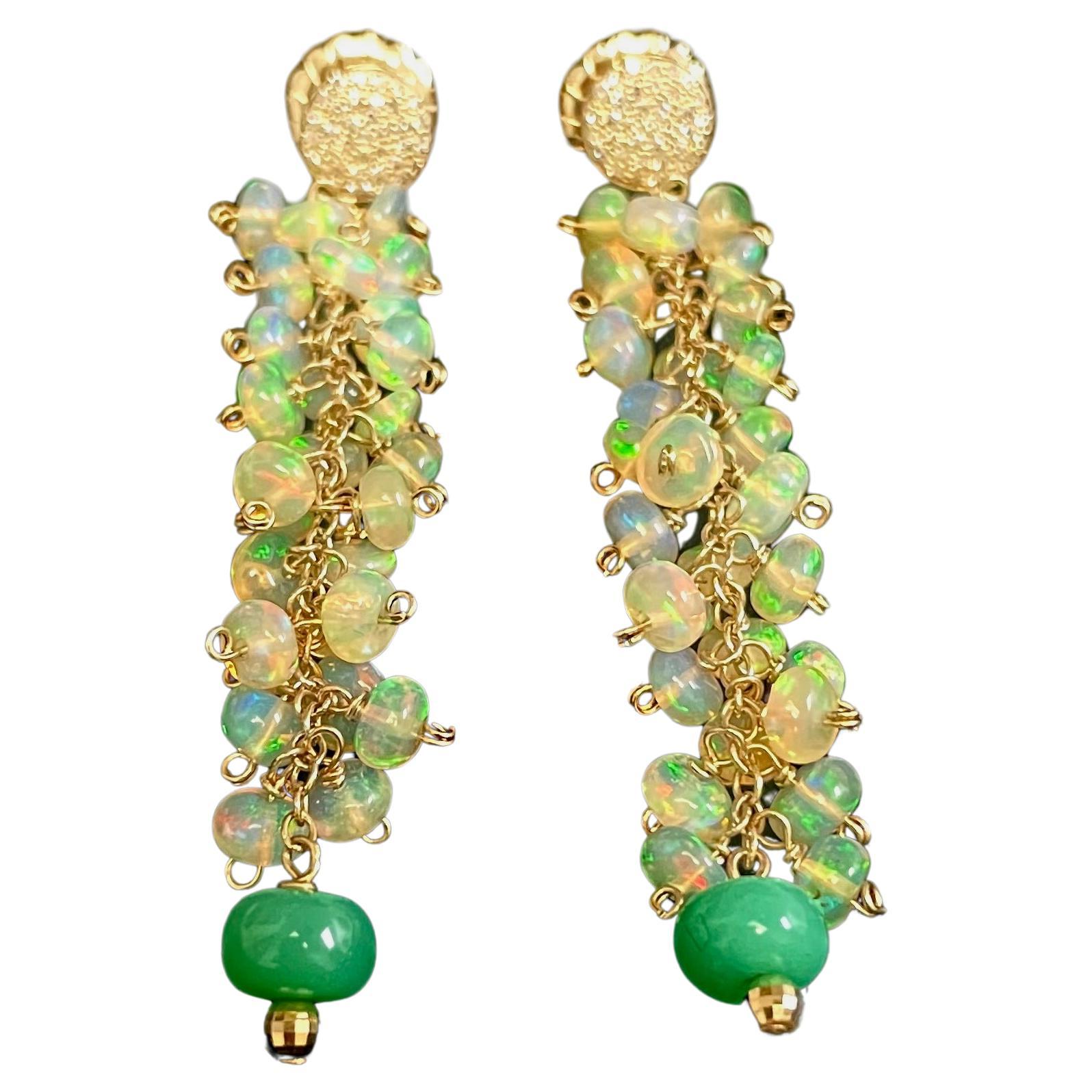 Artisan Ethiopian Opal Cluster with Chrysoprase and Pave Diamonds Paradizia Earrings For Sale