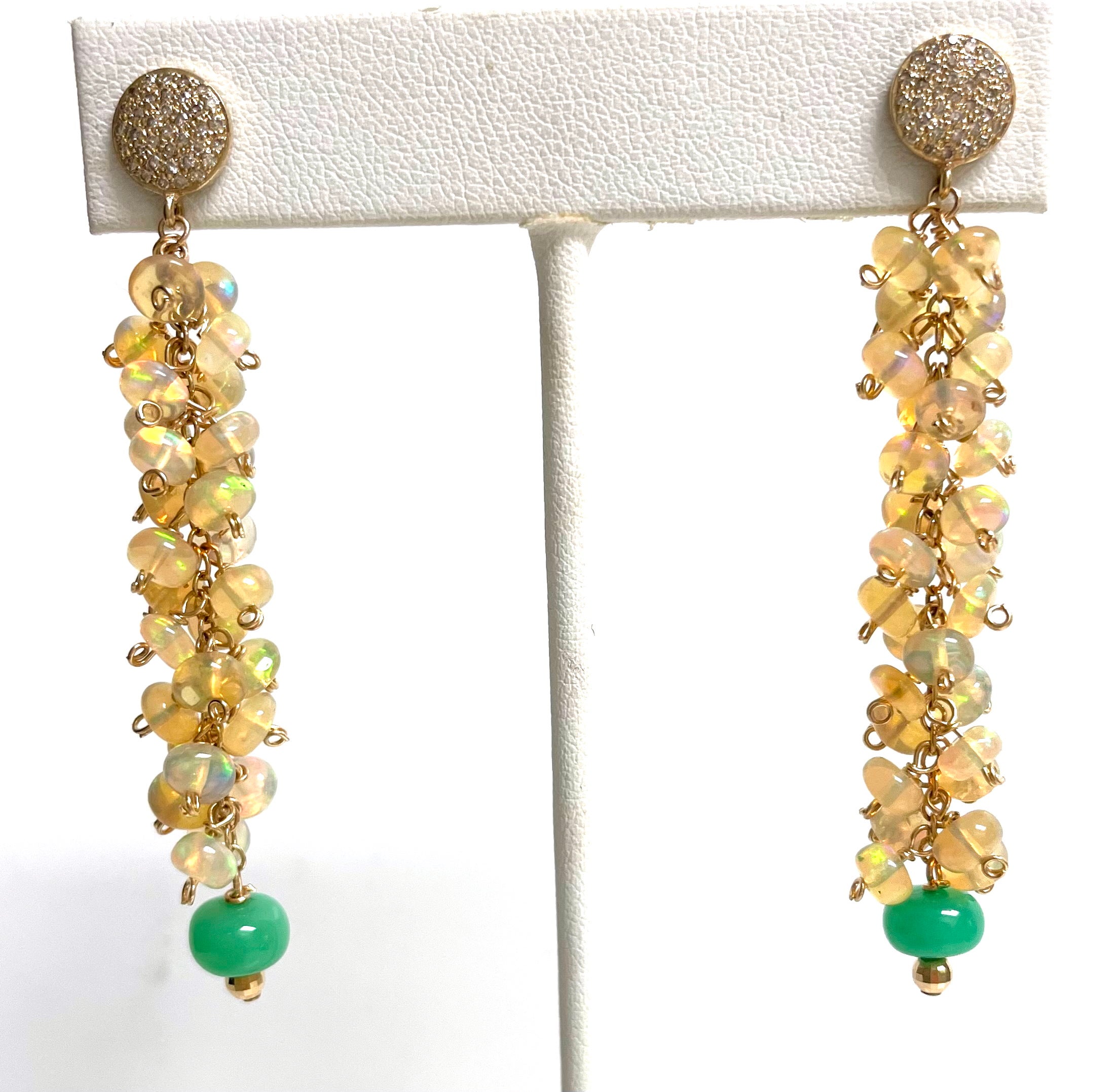 Women's Ethiopian Opal Cluster with Chrysoprase and Pave Diamonds Paradizia Earrings For Sale