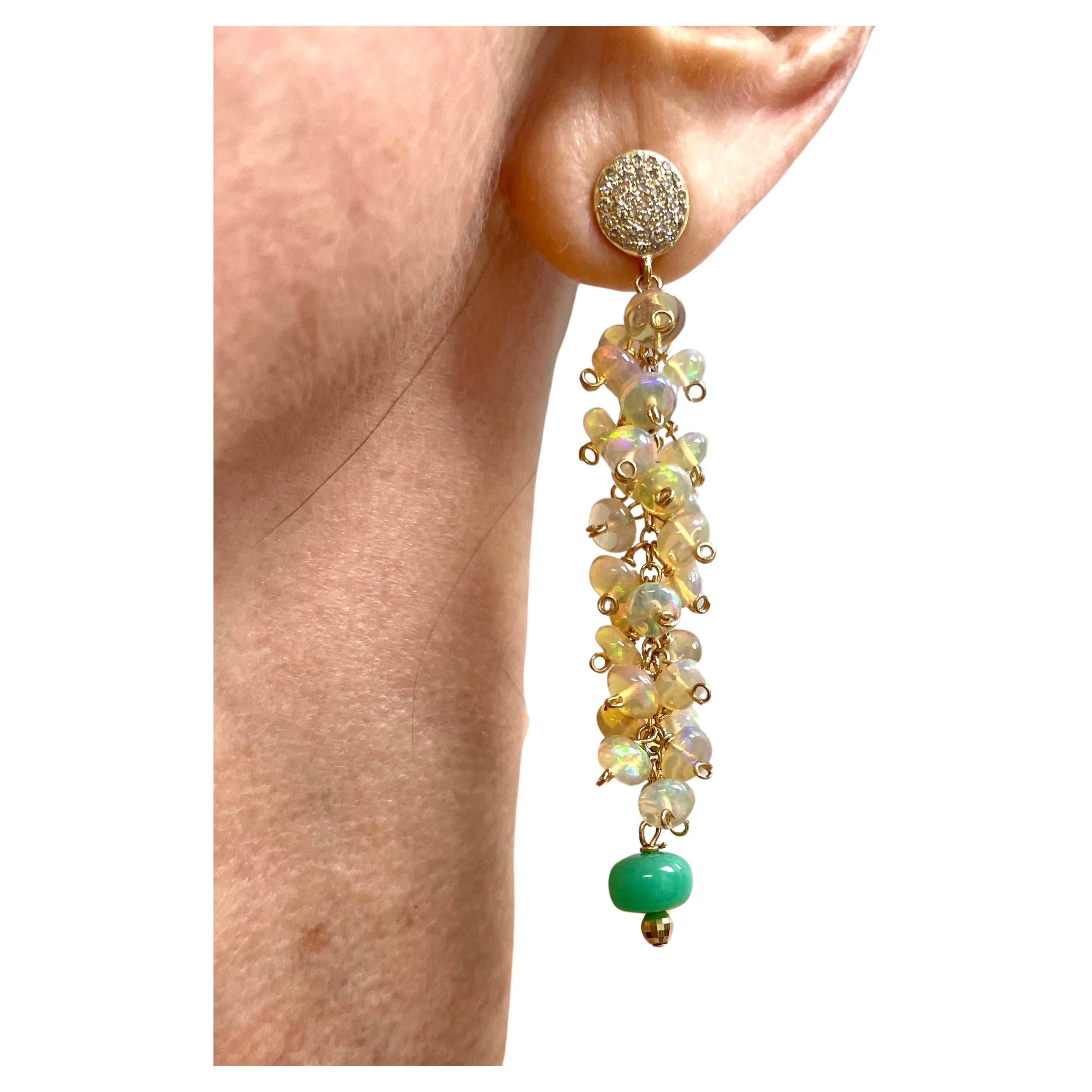 Ethiopian Opal Cluster with Chrysoprase and Pave Diamonds Paradizia Earrings For Sale 1