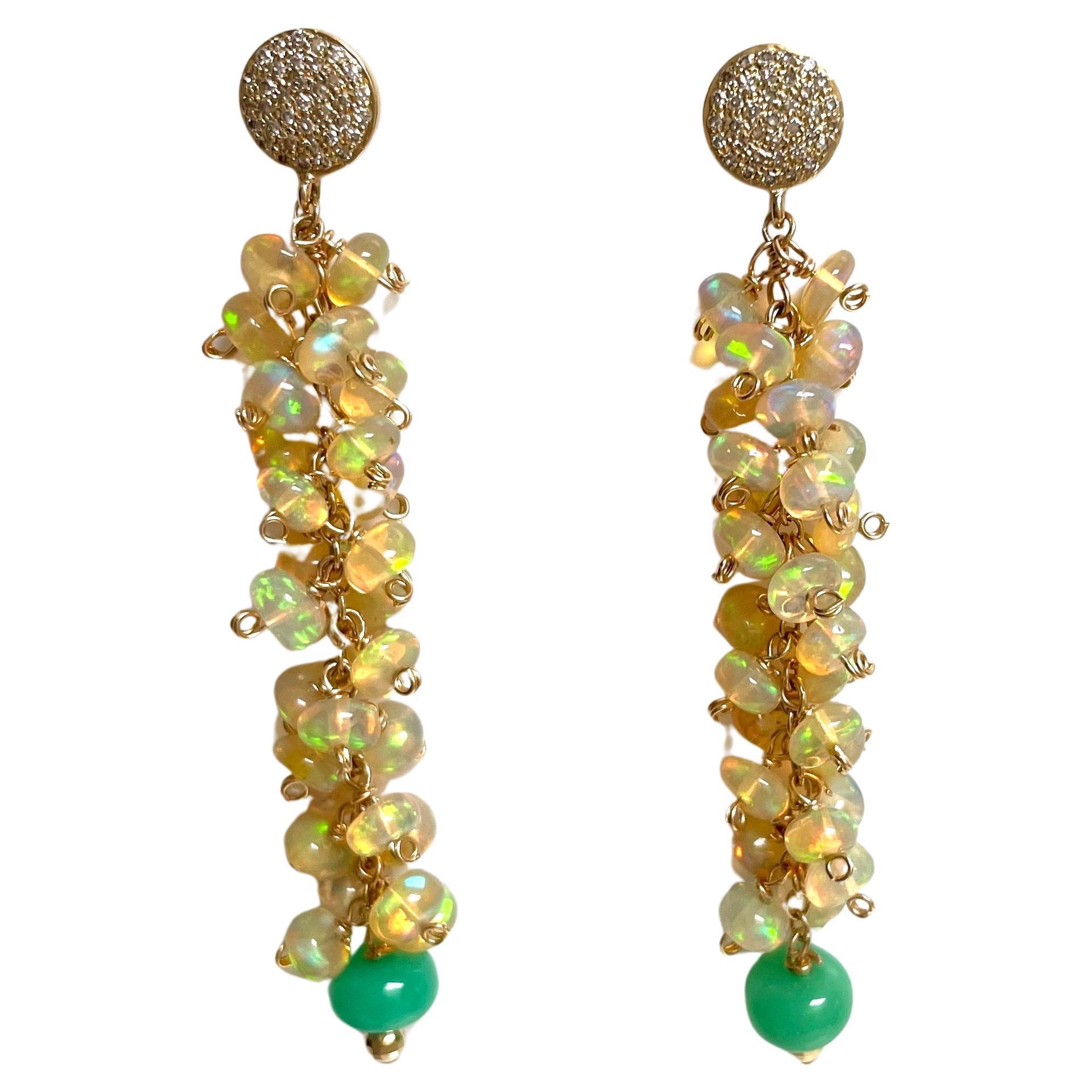 Ethiopian Opal Cluster with Chrysoprase and Pave Diamonds Paradizia Earrings For Sale 2