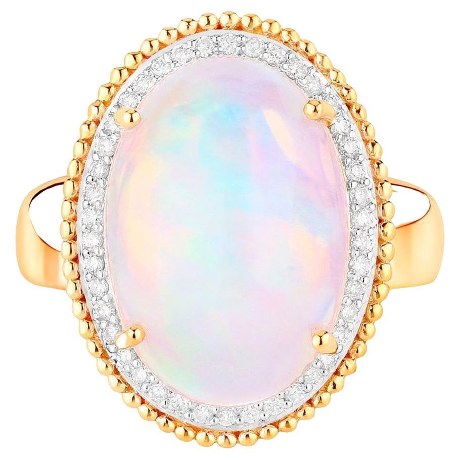 Anillo de cóctel de ópalo etíope Halo de diamantes 8,31 quilates Oro amarillo de 14 quilates
