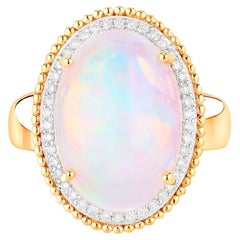 Ethiopian Opal Cocktail Ring Diamond Halo 8.31 Carats 14K Yellow Gold