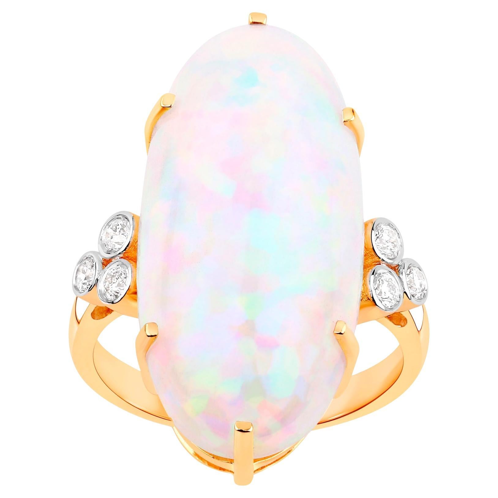 Ethiopian Opal Cocktail Ring Diamond Setting 13.63 Carats 14K Yellow Gold For Sale