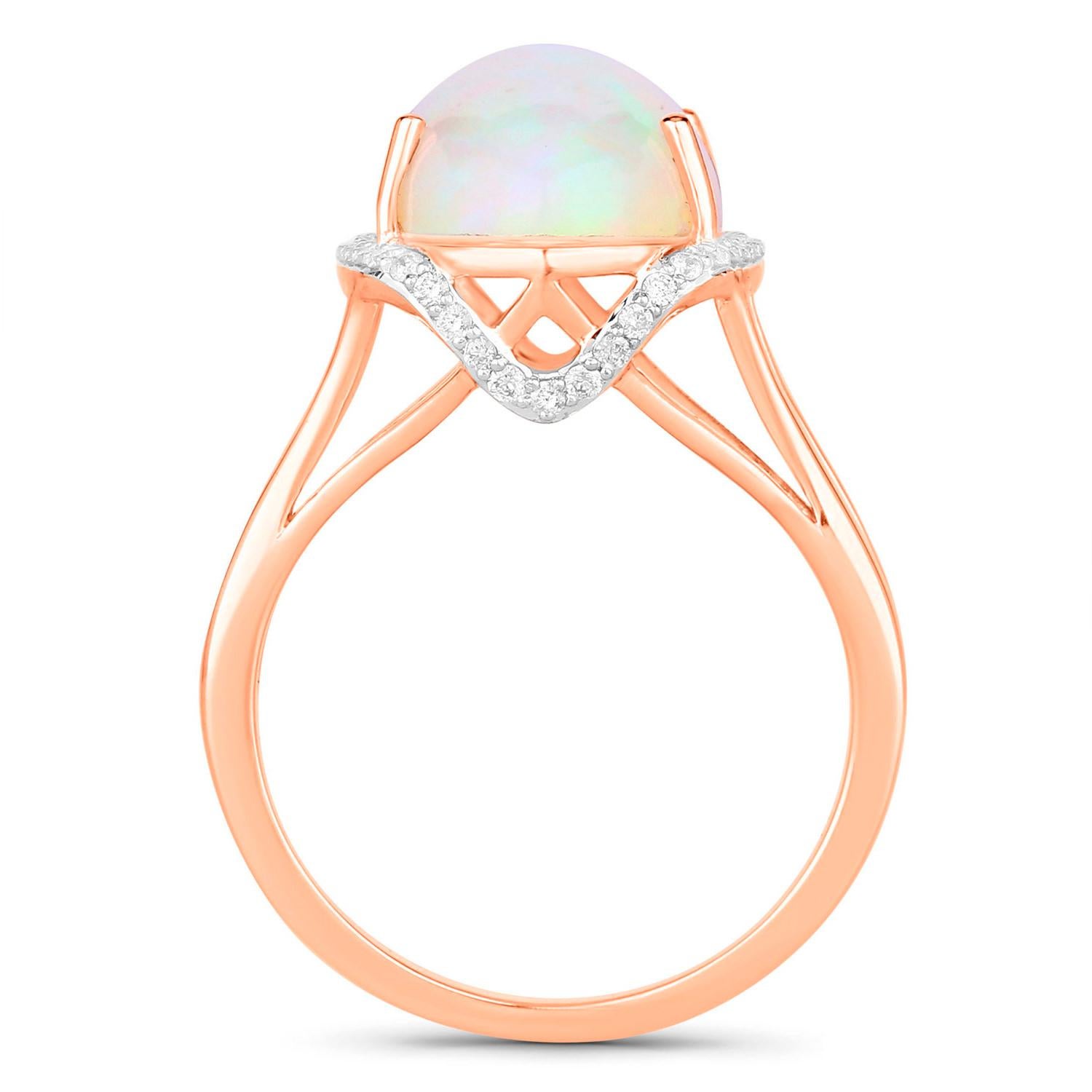 Ethiopian Opal Cocktail Ring With Diamond Halo 3.25 Carats 14K Rose Gold In Excellent Condition For Sale In Aliso Viejo, CA