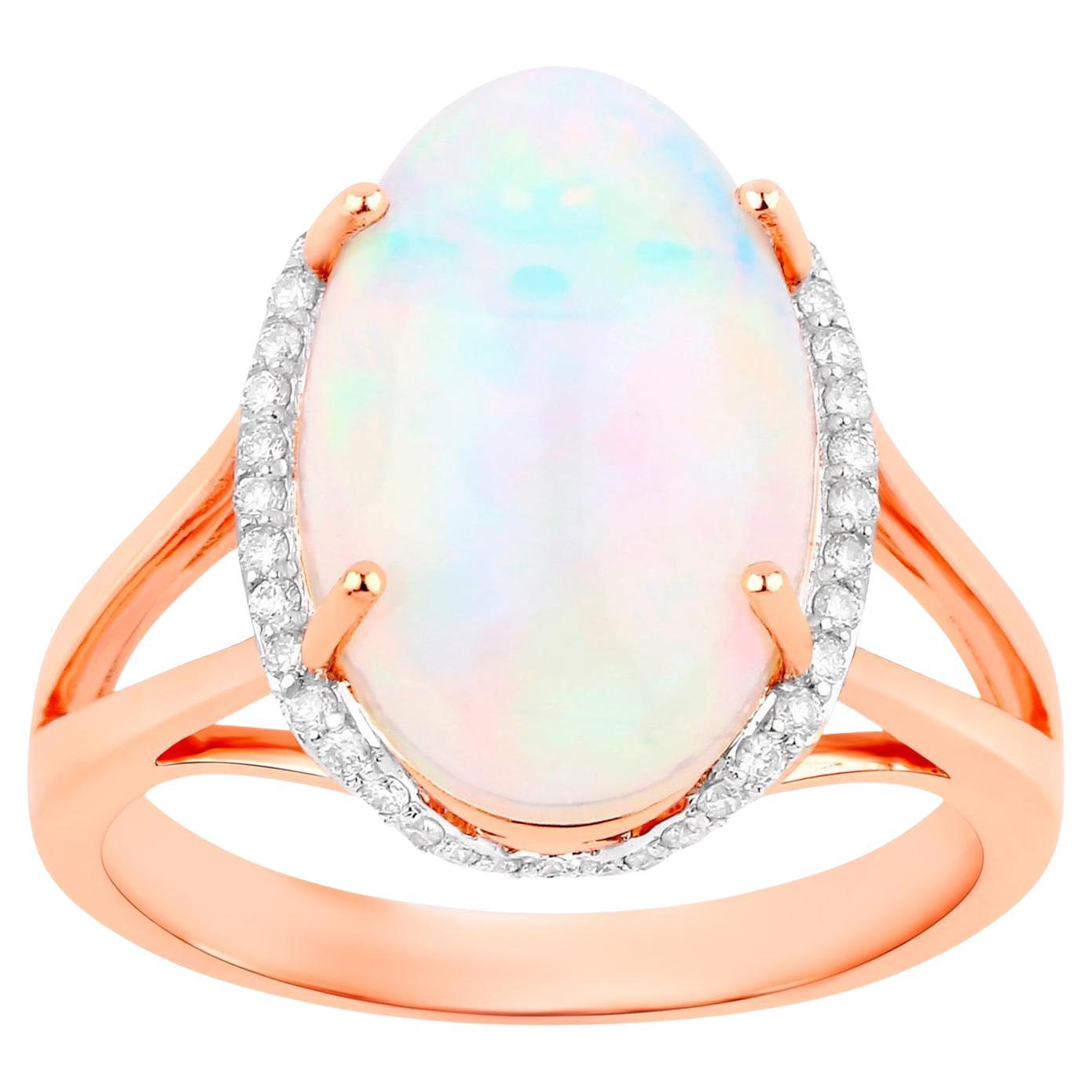 Ethiopian Opal Cocktail Ring With Diamond Halo 3.25 Carats 14K Rose Gold For Sale