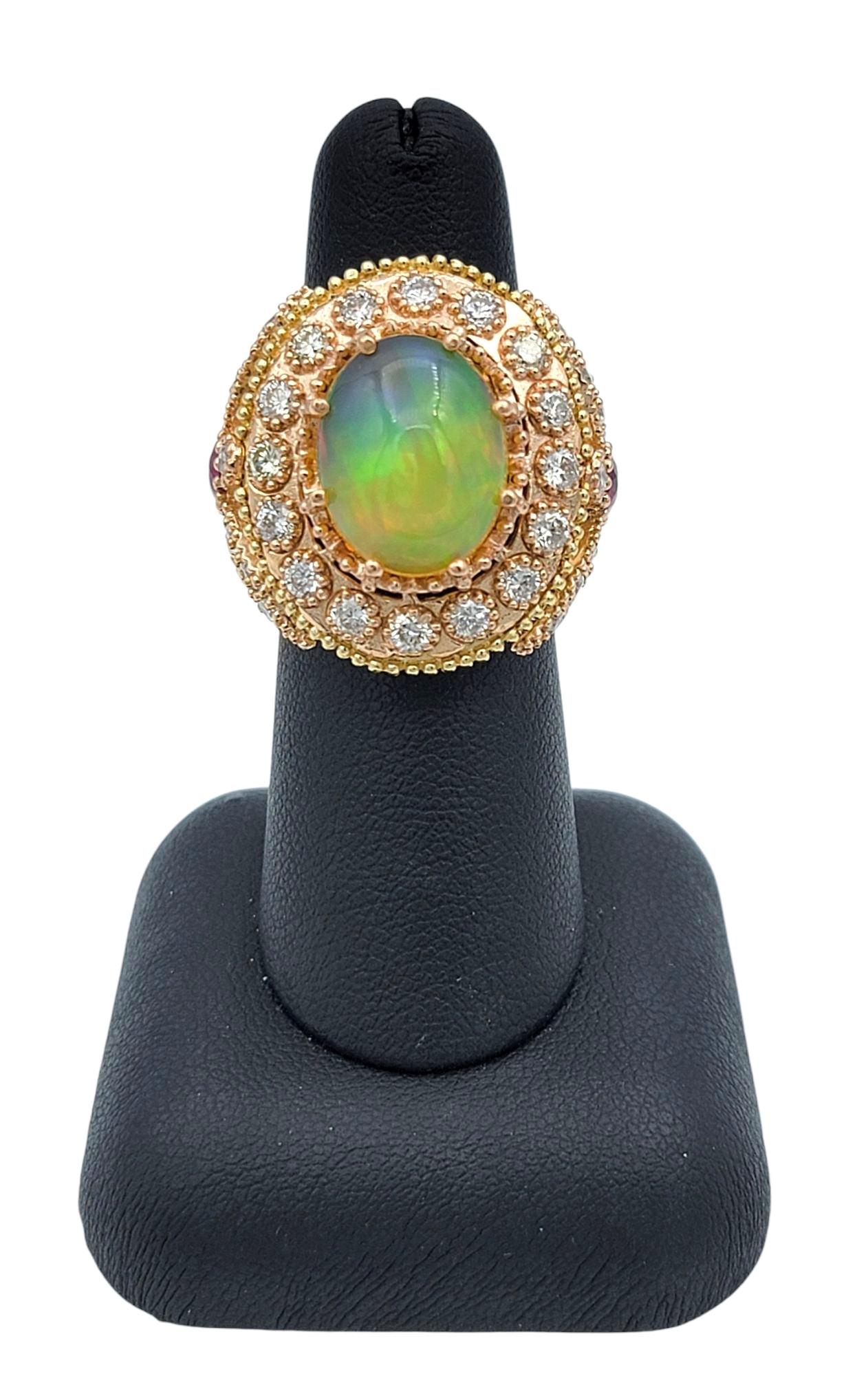 Bague cocktail éthiopienne avec halo de diamants et rubis à motif libellule en or 14 carats en vente 2
