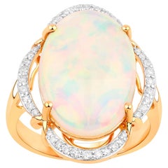 Anillo Cóctel Ópalo Etíope Con Diamantes 6,75 Quilates Total Oro 14K