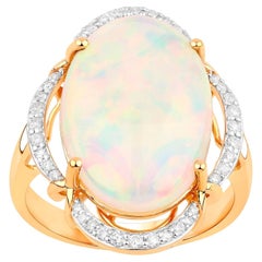Anillo Cóctel Ópalo Etíope Con Diamantes 6,75 Quilates Total Oro 14K