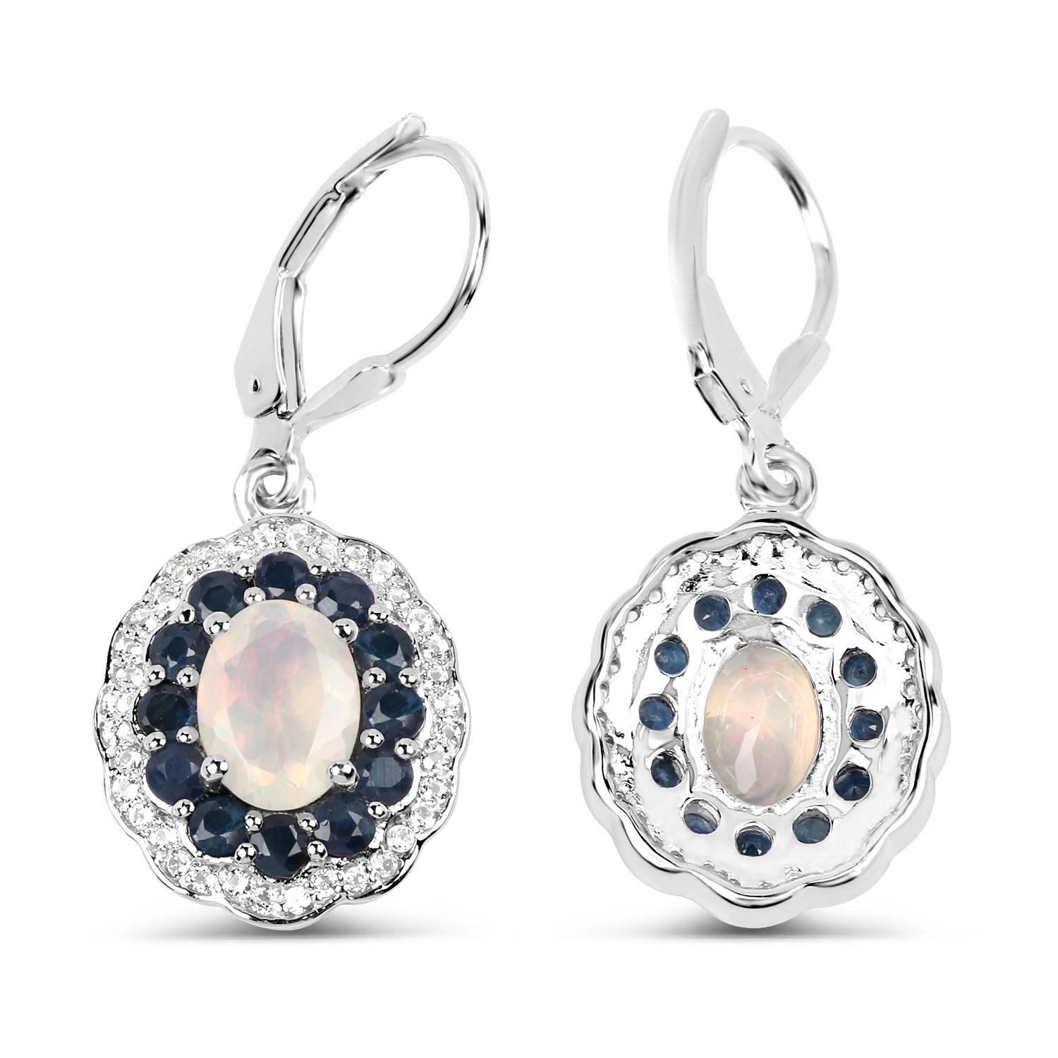 Contemporaneo Orecchini pendenti di opale etiope Zaffiro blu 2,7 carati A. Silver in vendita