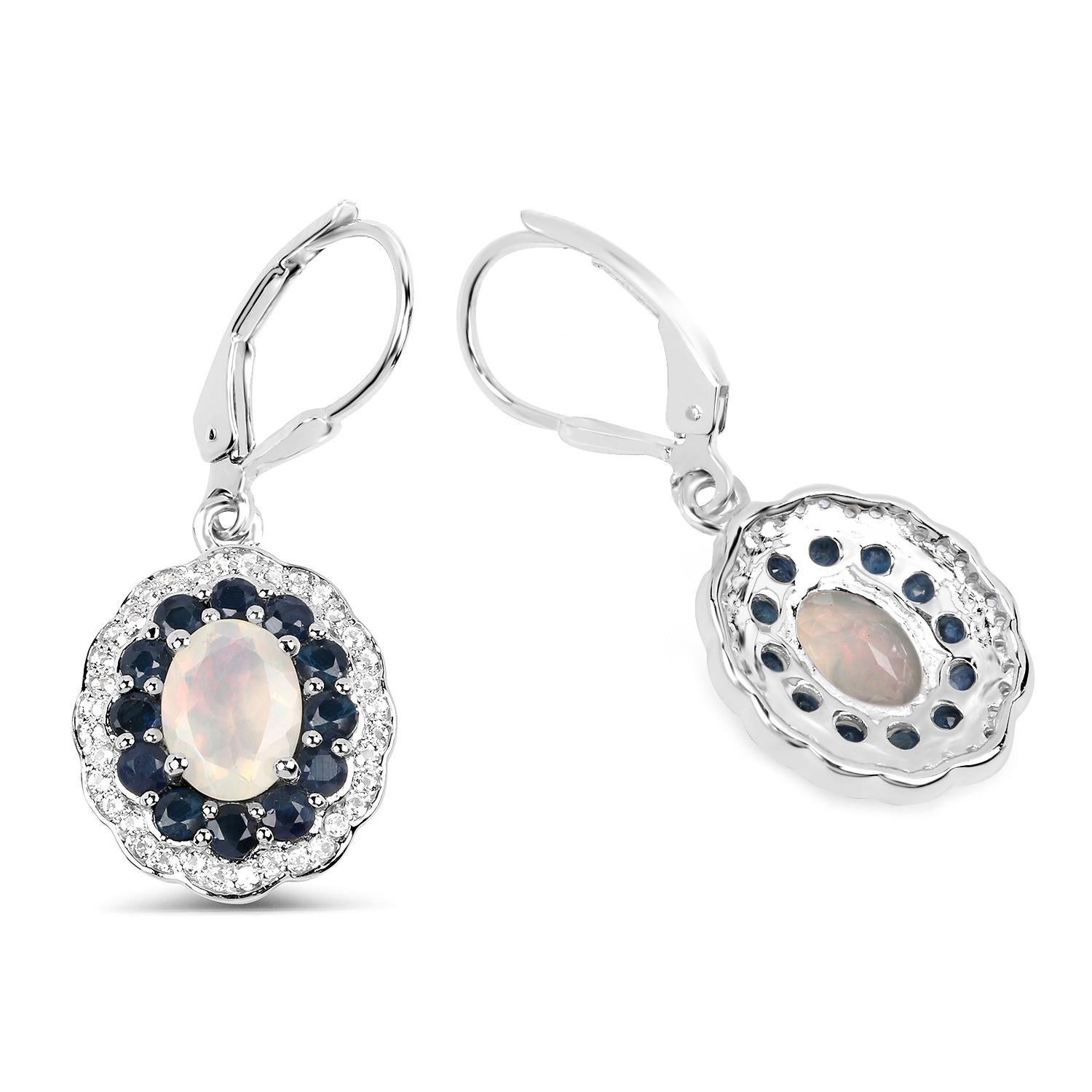 Orecchini pendenti di opale etiope Zaffiro blu 2,7 carati A. Silver In condizioni ottime in vendita a Punta Gorda, FL