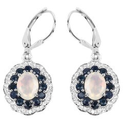 Ethiopian Opal Dangle Earrings Blue Sapphire 2.7 Carats Silver
