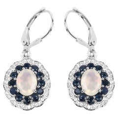 Ethiopian Opal Dangle Earrings Blue Sapphire 2.7 Carats Silver