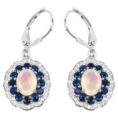 Ethiopian Opal Dangle Earrings Blue Sapphire 2.7 Carats Silver