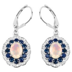 Ethiopian Opal Dangle Earrings Blue Sapphire 2.7 Carats Silver