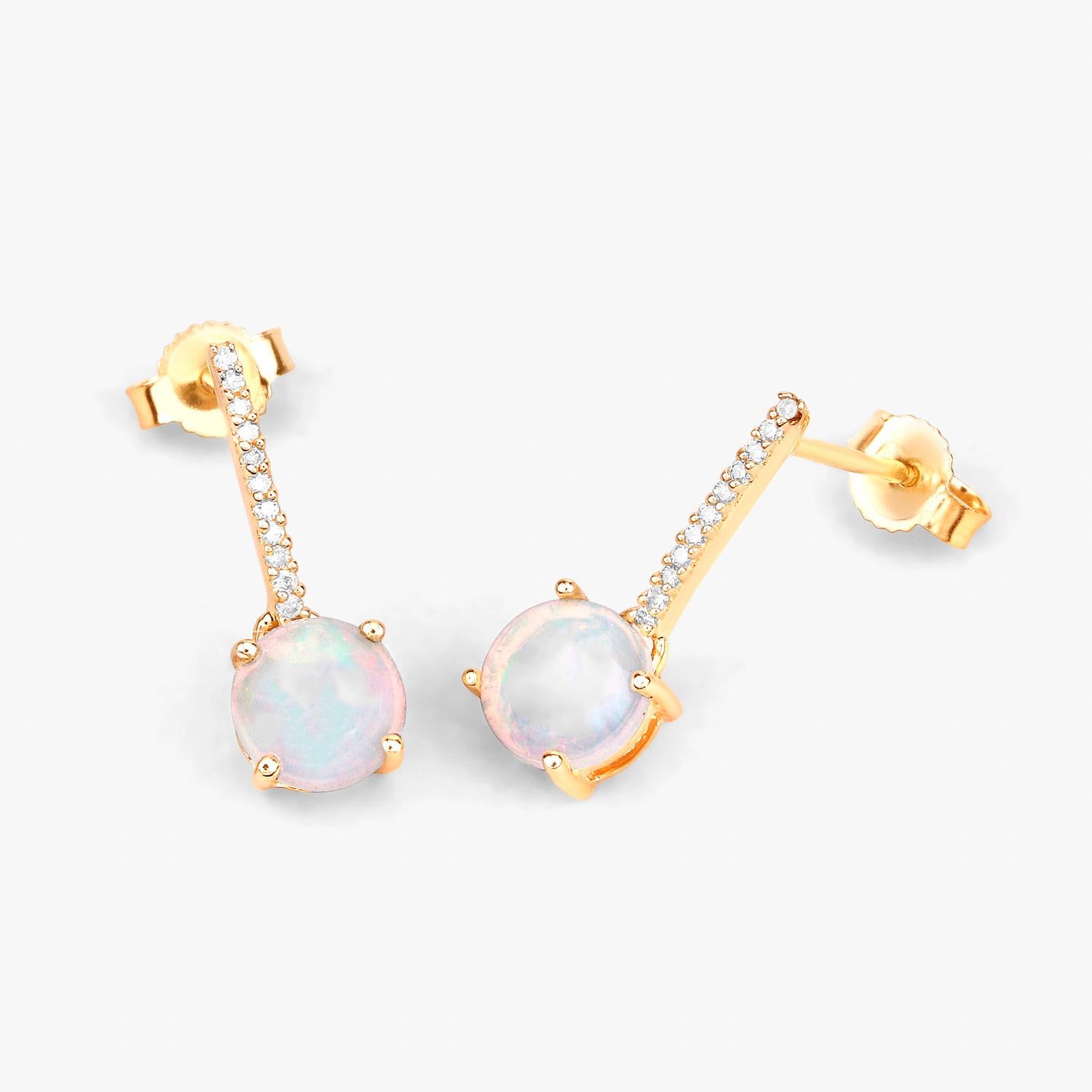 Contemporary Ethiopian Opal Dangle Earrings Diamonds 1.05 Carats 14K Yellow Gold For Sale