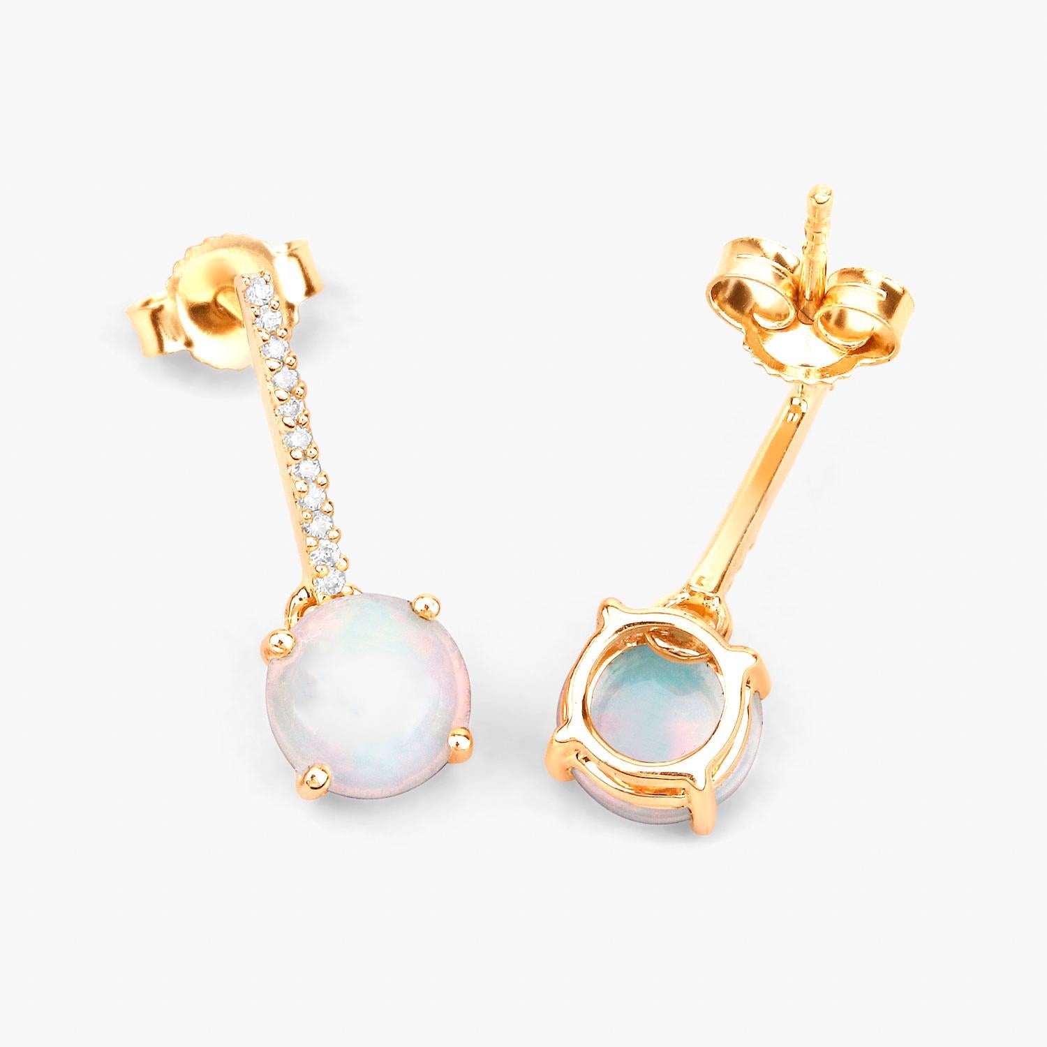Ethiopian Opal Dangle Earrings Diamonds 1.05 Carats 14K Yellow Gold In Excellent Condition For Sale In Aliso Viejo, CA