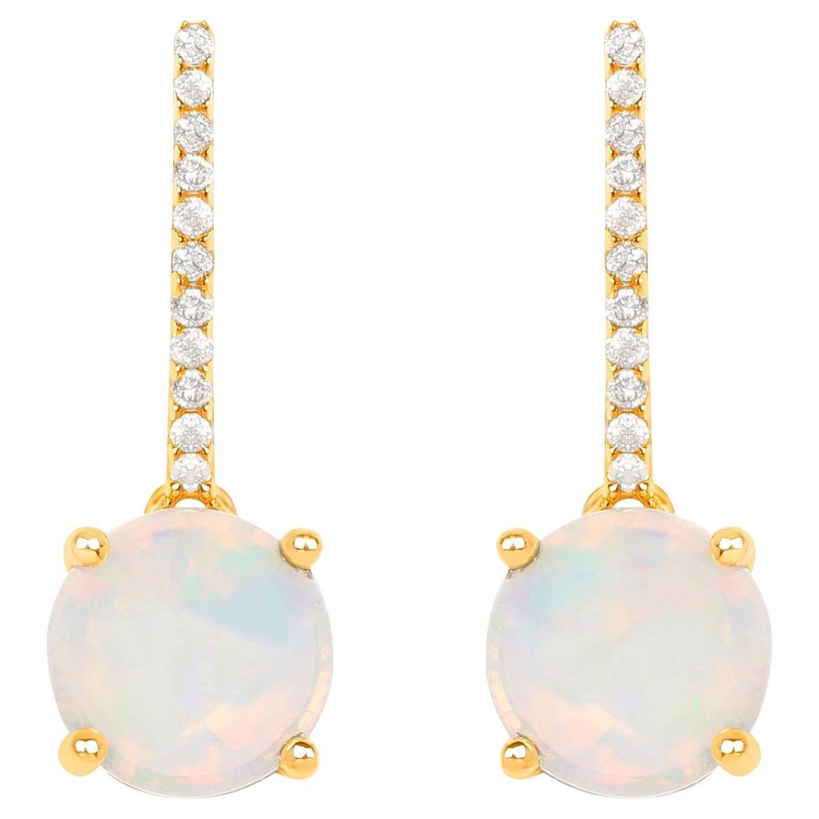 Ethiopian Opal Dangle Earrings Diamonds 1.05 Carats 14K Yellow Gold