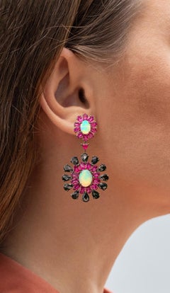 Pendants d'oreilles éthiopiens rhodolite et spinelle noire 29 carats