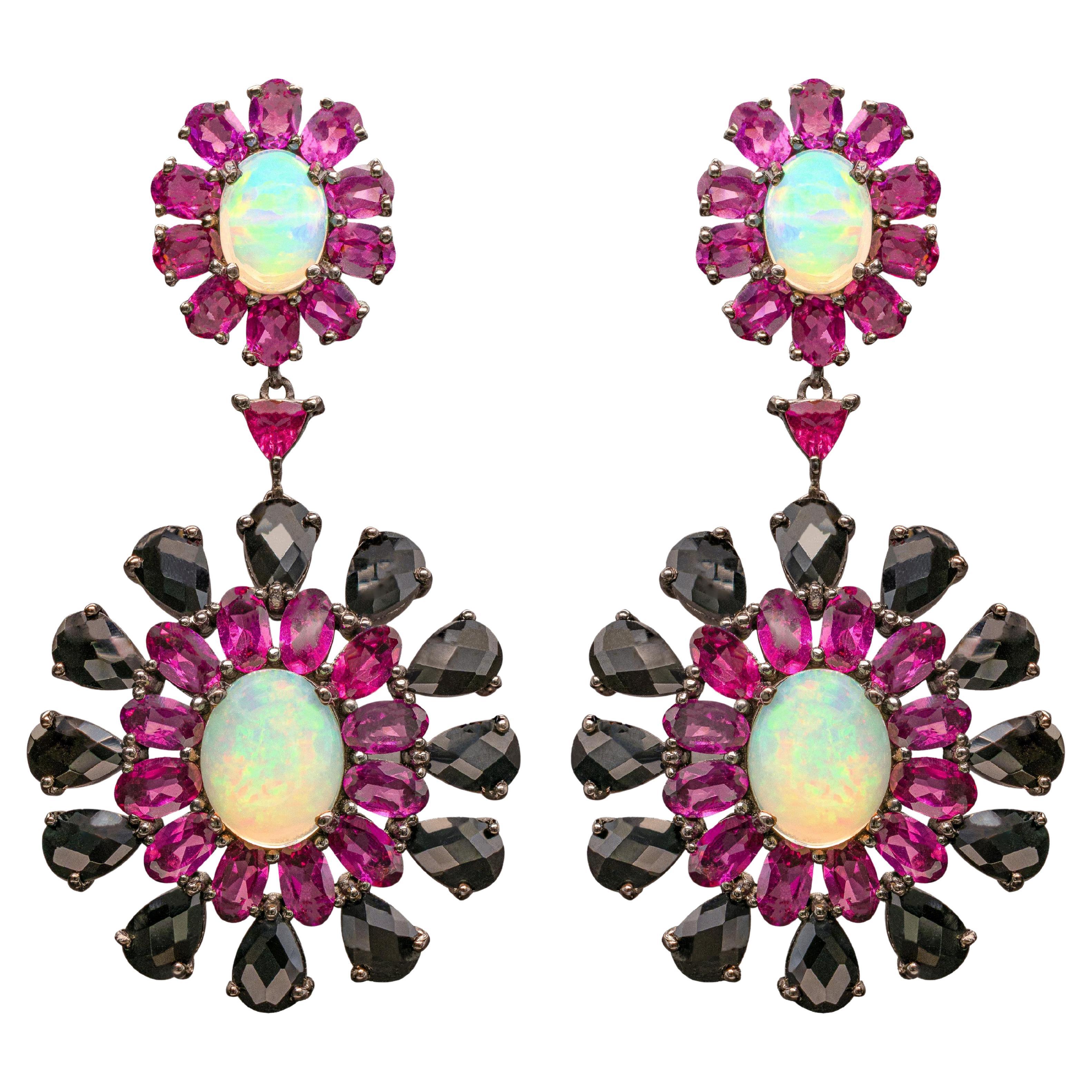 Pendants d'oreilles éthiopiens rhodolite et spinelle noire 29 carats