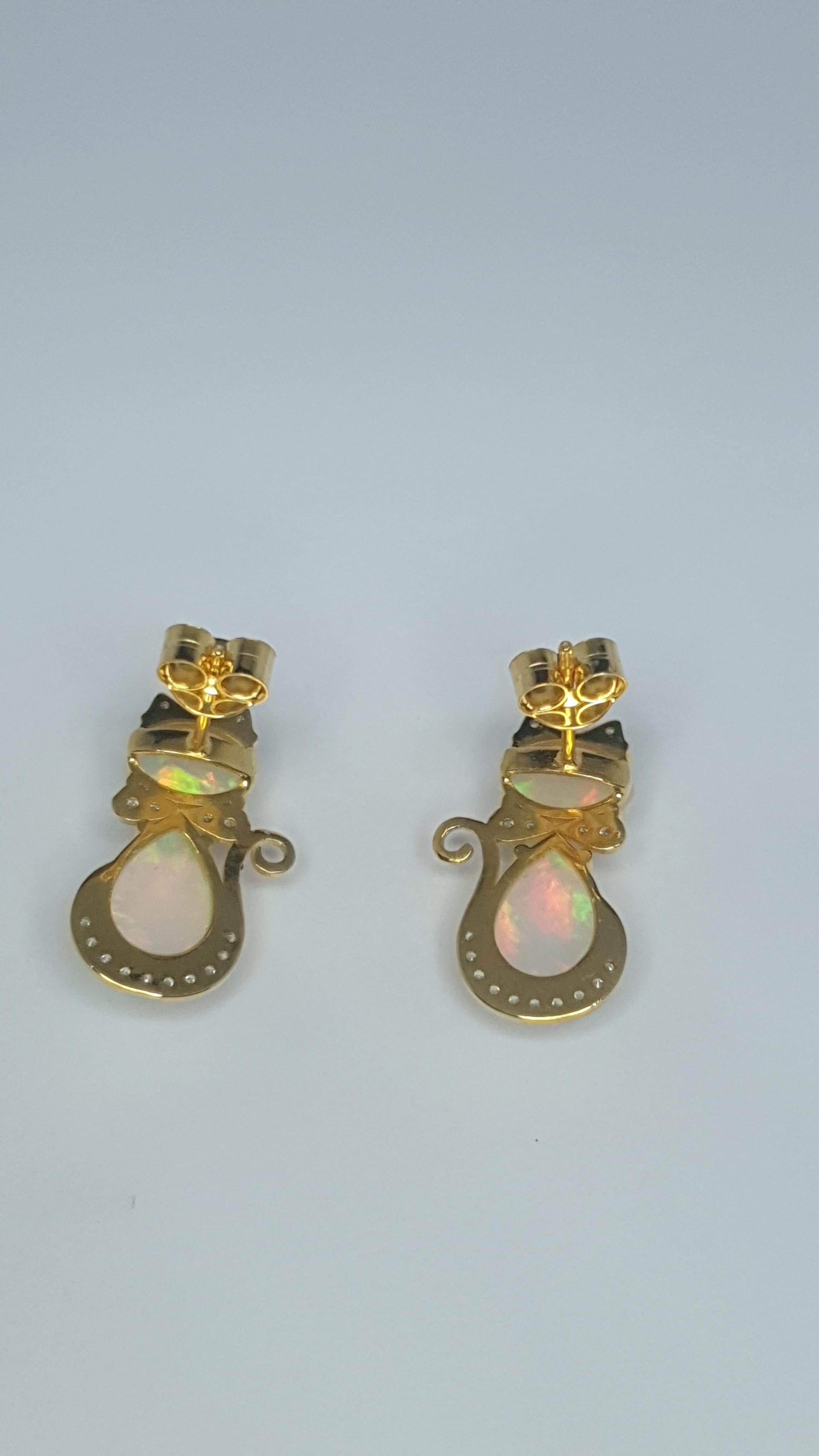 Ethiopian Opal Diamond 14k Solid Gold Kitty Cat Earring Cat Bow Stud 1 pc only For Sale 11