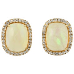 Ethiopian Opal Diamond 18 Karat Gold Stud Earrings