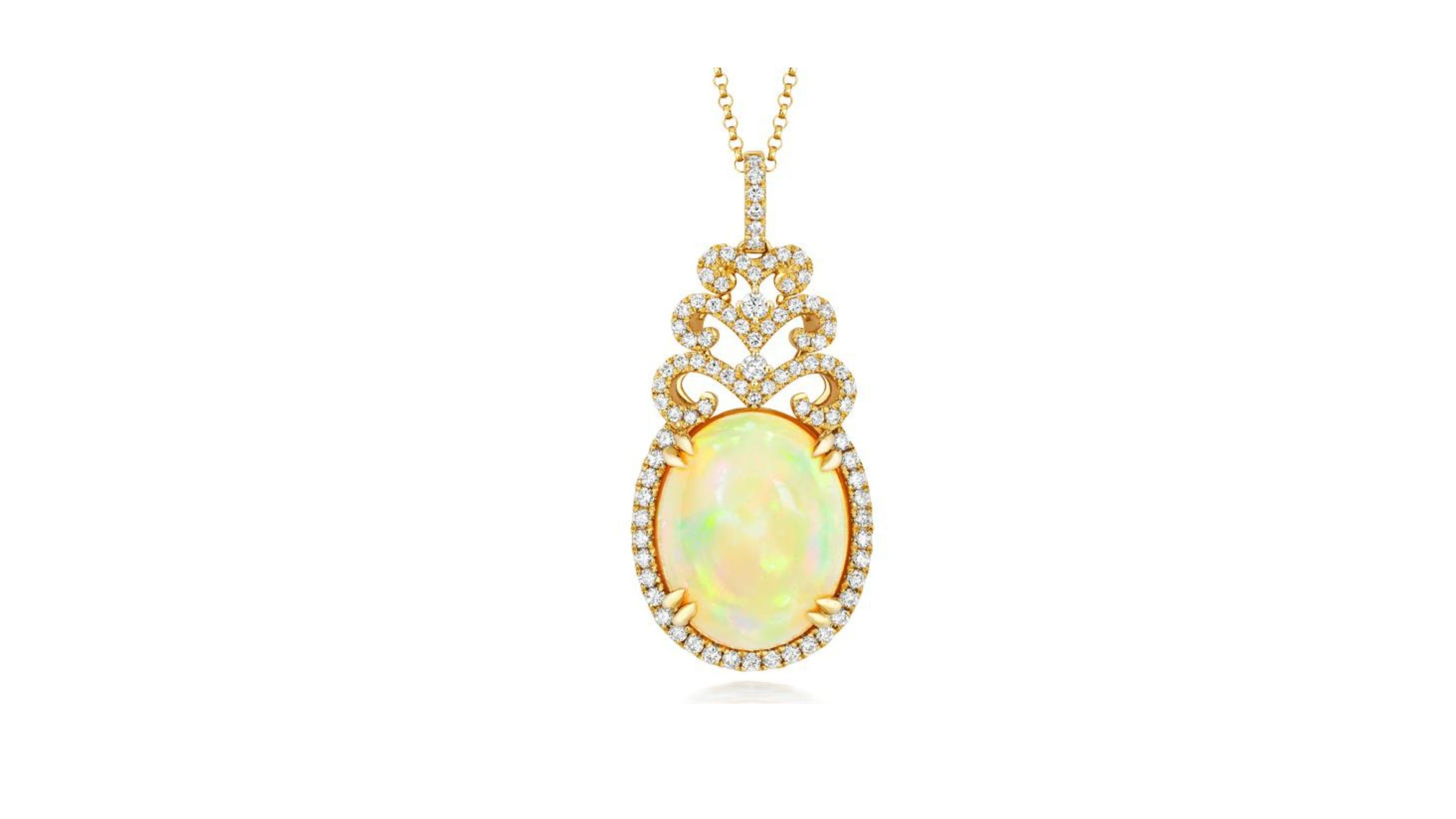 Oval Cut Ethiopian Opal Diamond Necklace 18K Yellow Gold For Sale